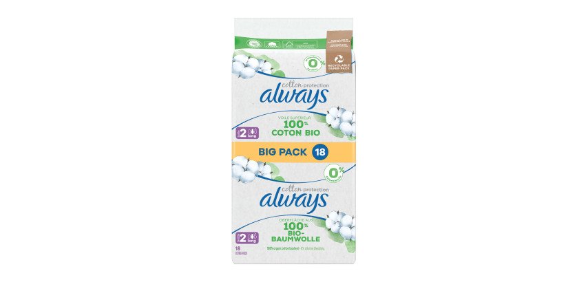 Serviettes hygiéniques long avec ailettes Cotton Bio Always