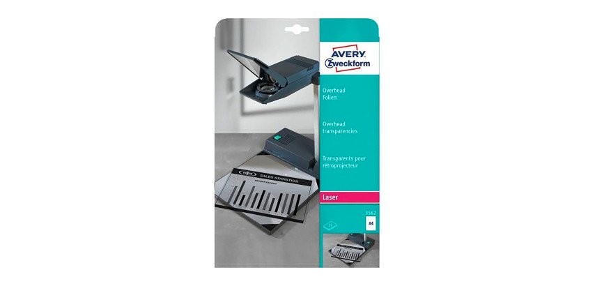 Transparencias A4 para láser Avery paquete de 25 hojas