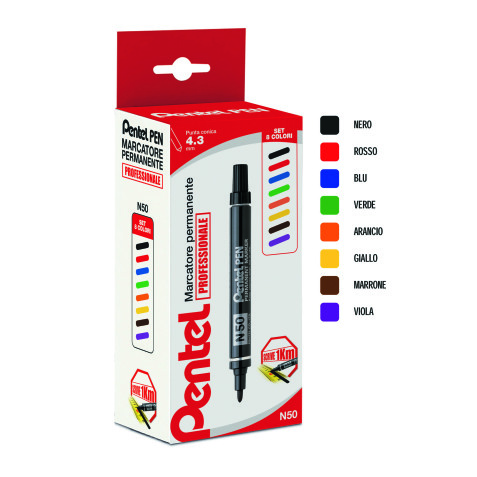 Marcatori permanenti Pentel N50 Tonda 1.3 mm assortiti 8 unità