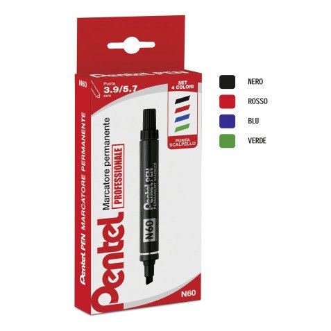 Marcatori permanenti Pentel N60 quadrata assortiti 4 unità