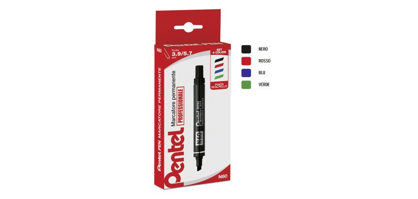 Marcatori permanenti Pentel N60 quadrata assortiti 4 unità