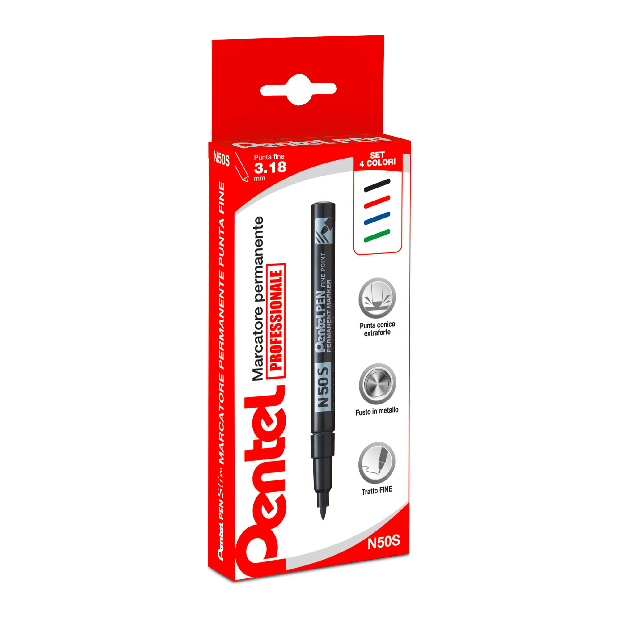 PENTEL Marcatore permanente N50, Punta conica, 1,5 mm, Nero