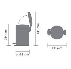 Poubelle métal 3 litres ronde à pédale Brabantia