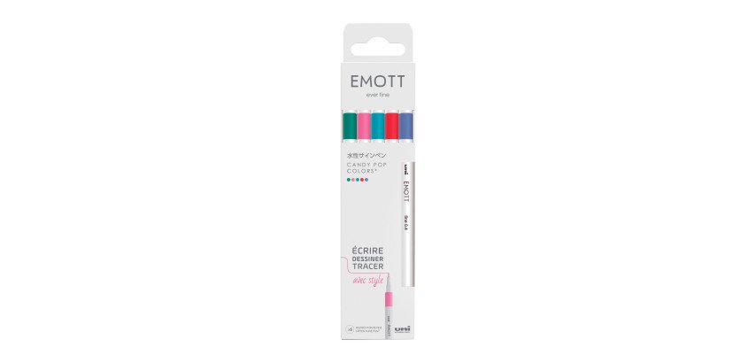 Stylo feutre Uni Ball EMOTT Candy Pop écriture fine - Pochette de 5 couleurs assorties