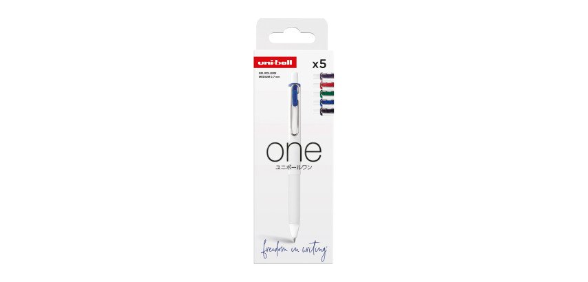 Roller pen Uni Ball One medium schrift - hoesje met 5 klassieke kleuren