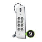 Regleta de protección contra sobretensiones 8 tomas + 2 USB A, blanco, Belkin
