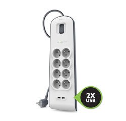 Regleta de protección contra sobretensiones 8 tomas + 2 USB A, blanco, Belkin