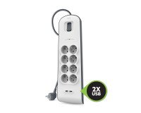 Multiprise parafoudre 8 prises + 2 USB A blanche Belkin
