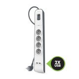 Regleta protectora contra sobretensiones 4 tomas + 2 USB A blanca Belkin