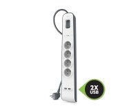 Regleta protectora contra sobretensiones 4 tomas + 2 USB A blanca Belkin