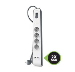 Regleta protectora contra sobretensiones 4 tomas + 2 USB A blanca Belkin