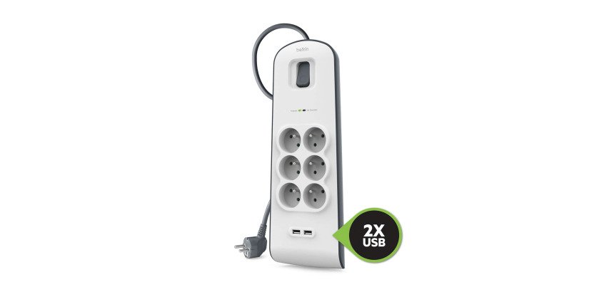 Belkin Multiprise parafoudre 6 prises BSV604 avec 2 ports USB 2,4 A