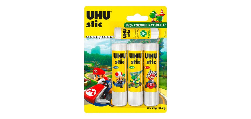 Pack 3 bâtons de colle 21 g + 1 bâton de colle UHU 8 g offert Licence Mario Kart