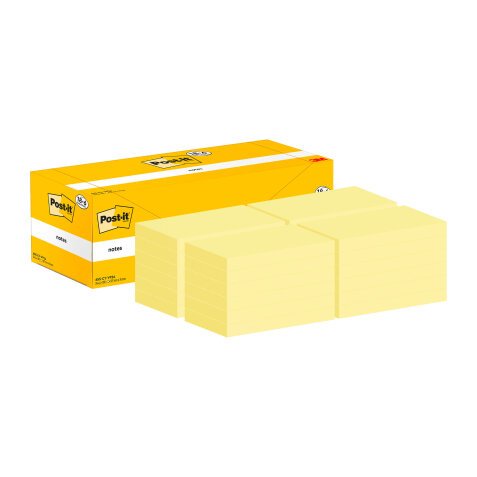Pack 18 notes repositionnables jaune Post-it 127 x 76 mm - bloc de 100 feuilles+ 6 offertes