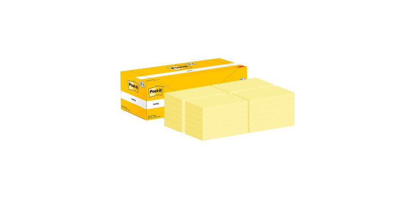 Pack 18 notes repositionnables jaune Post-it 127 x 76 mm - bloc de 100 feuilles+ 6 offertes