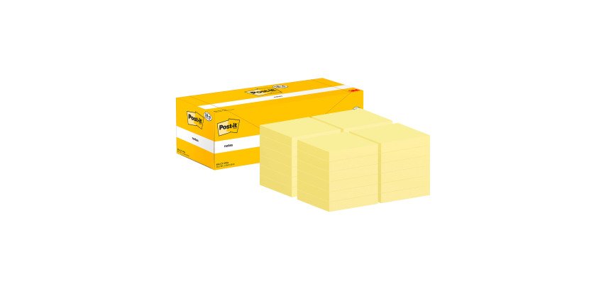 Pack 18 Notes Post-it jaune 76 x 76 mm + 6 offertes