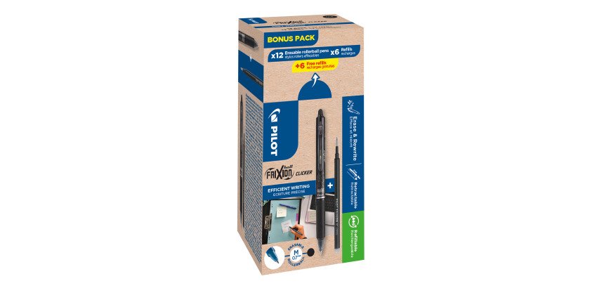 Pack de 12 rollers Frixion Clicker Pilot + 12 recharges dont 6 offertes