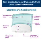 Distributeur Tork pour papiers/Chiffons Pliés Top-Pak blanc et turquoise W4, fixation murale, gamme Performance