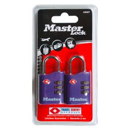 Lot de deux cadenas à combinaison MASTERLOCK - 4 Couleurs aléatoires violet, bleu, rouge, noir