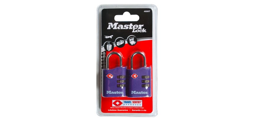 Lot de deux cadenas à combinaison MASTERLOCK - 4 Couleurs aléatoires violet, bleu, rouge, noir