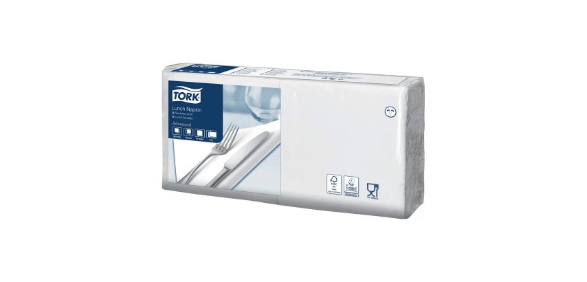 Servilletas LunchNap blancas Tork 33 x 33 cm - pack de 200
