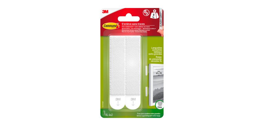 Bevestigingsstrips XL Command™ 9kg voor schilderijen - Verpakking van 4 x 2