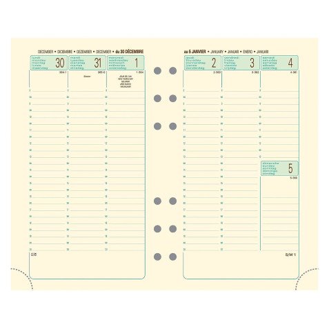 Recharge Exatime 17 Etroit - Semainier Janvier à Décembre 2026