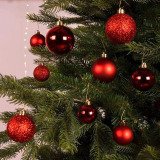 Boules de Noël - boîte de 30 boules rouges - assortiment tailles et décors