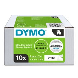 Dymo 2093096 - Nastro standard D1, 9 mm x 7 m, Nero su Bianco - value pack 10 pezzi