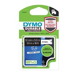 Dymo 1978364 D1 Durable Etichette Dymo permanenti in cartuccia, Nero su bianco, 12 mm x 5,5 m