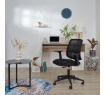 Chaise de bureau Douglas tissu et maille noir - dossier bas accoudoirs - mécanisme Haut/bas - pieds noir