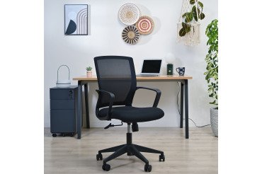 Chaise de bureau Reece tissu et maille Noir - dossier bas - accoudoirs - mécanisme Basculant centré - pieds noir