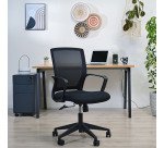 Chaise de bureau Reece tissu et maille Noir - dossier bas - accoudoirs - mécanisme Basculant centré - pieds noir