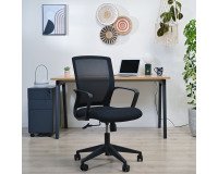 Chaise de bureau Reece tissu et maille Noir - dossier bas - accoudoirs - mécanisme Basculant centré - pieds noir