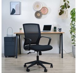 Chaise de bureau Reece tissu et maille Noir - dossier bas - accoudoirs - mécanisme Basculant centré - pieds noir