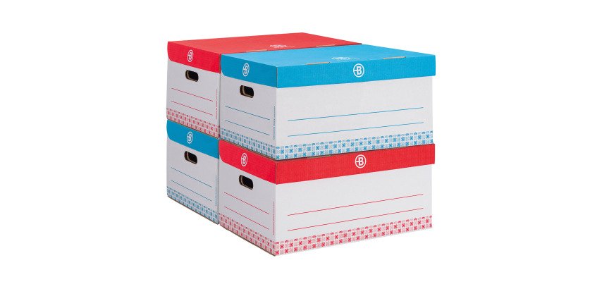 Caisse archives Carton Bruneau - H 27 x L 55 x P 36 cm - Haute résistance - Couleurs assorties