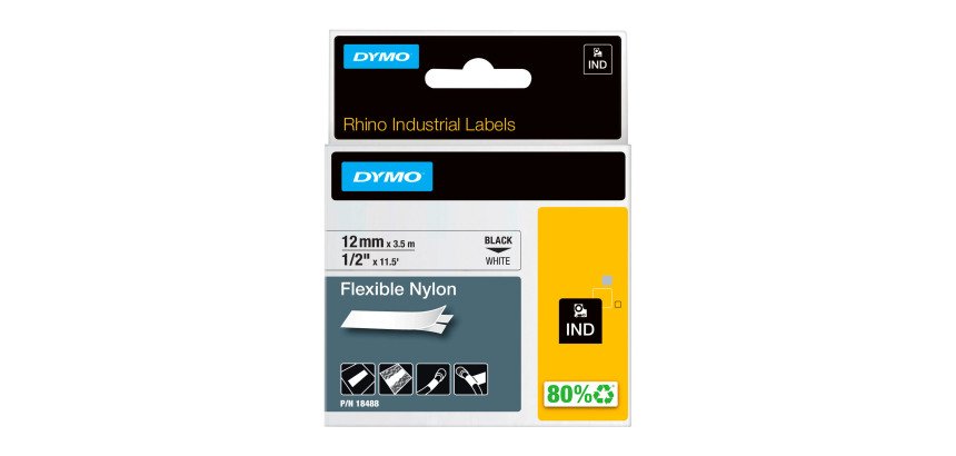 Nastro DYMO Rhino Nylon nero bianco 12 mm x 3,5 m