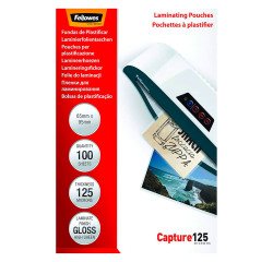 Paquete de 100 fundas de plastificación térmica  65 x 95 (NIF) 125 micras Fellowes Glossy
