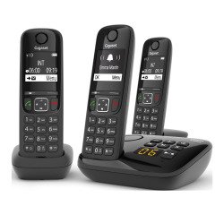 Pack trío teléfonos inalámbricos + contestador automático Gigaset AS690A con bloqueo de llamadas colore negro