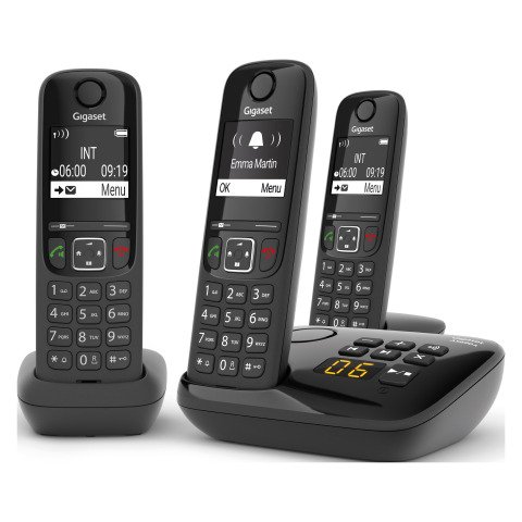 Pack trío teléfonos inalámbricos + contestador automático Gigaset AS690A con bloqueo de llamadas colore negro