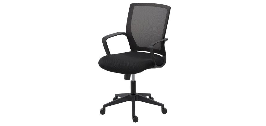 Chaise de bureau Cere tissu et maille Noir - dossier bas - accoudoirs - mécanisme Basculant centré - pieds noir