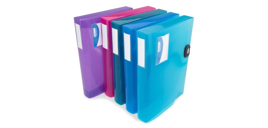 Boîte de classement plastique Rapesco dos 4 cm transparentes assorties - Lot de 5