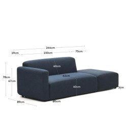 Canapé modulable Neom 2 places avec terminal bleu 244 cm