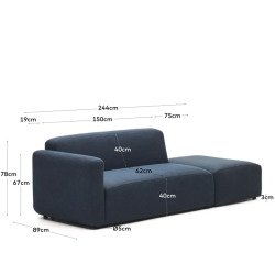 Canapé modulable Neom 2 places avec terminal bleu 244 cm
