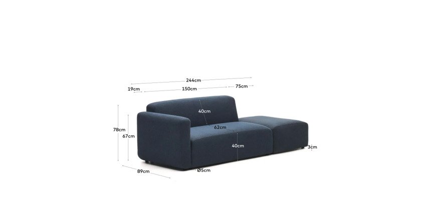 Canapé modulable Neom 2 places avec terminal bleu 244 cm