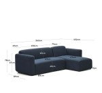 Canapé modulable Neom 3 places méridienne droite/gauche tissu structuré bleu 263 cm