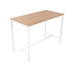Table haute Swap H 104 x L 120 x P 80 cm chêne clair pied métal blanc