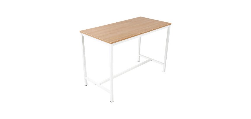 Table haute Swap H 104 x L 120 x P 80 cm chêne clair pied métal blanc