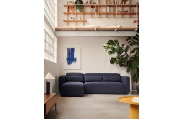 Sofa Neom 3-seater modular with right/left chaise longue structured blue fabric 263 cm