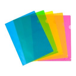 L-mapjes plastic Viquel Happy Fluo A4 polypropyleen 13/100e transparant assortiment kleur - pak van 10 stuks